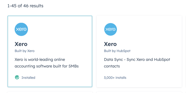 Xero app in HubSpot marketplace