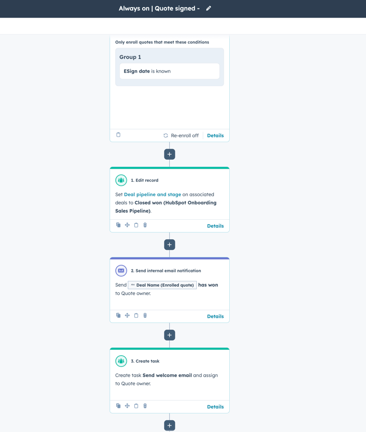 hubspot automation for quote signed